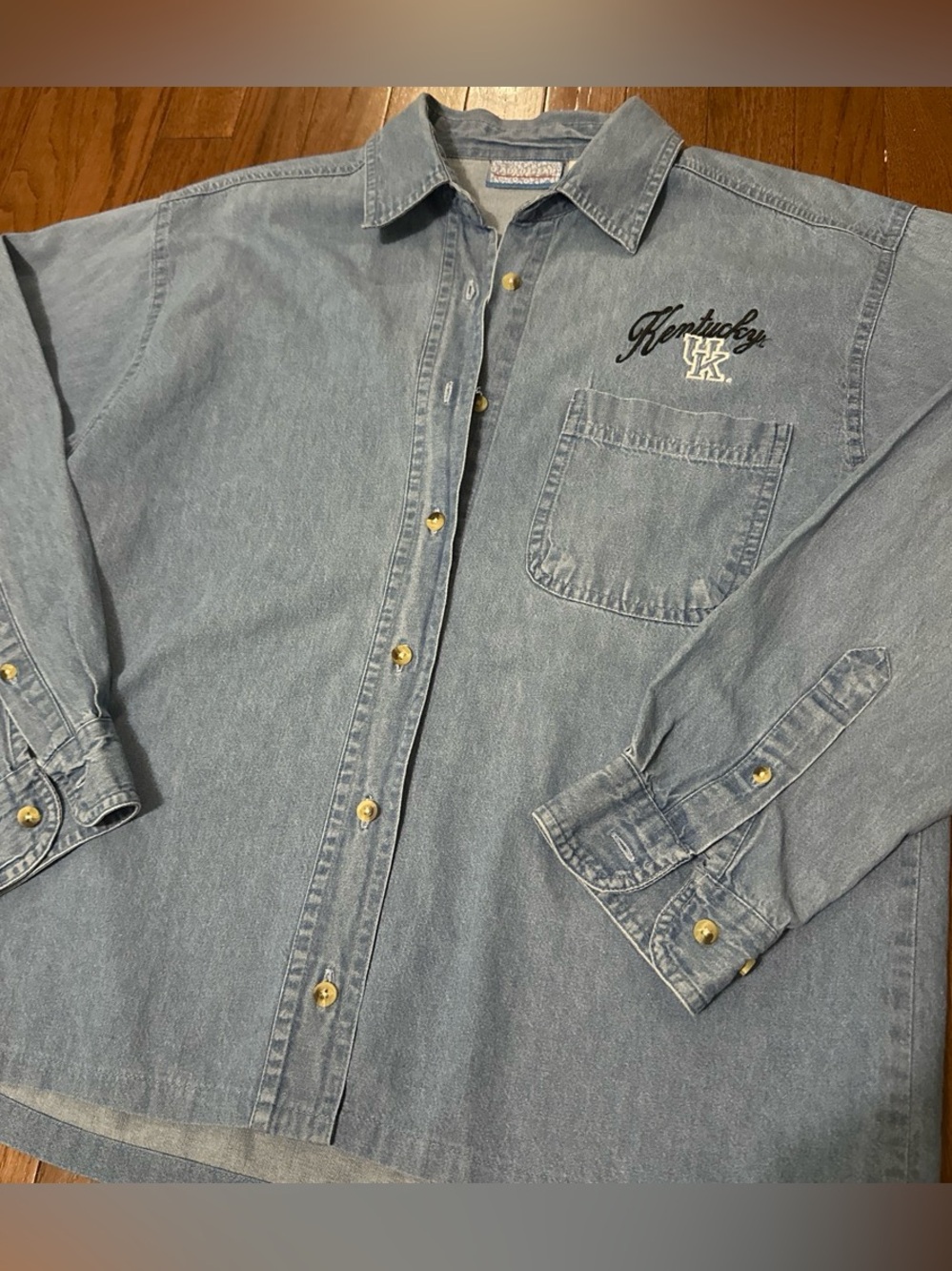 Vintage Kentucky Embroidered Denim Button-Up Shirt